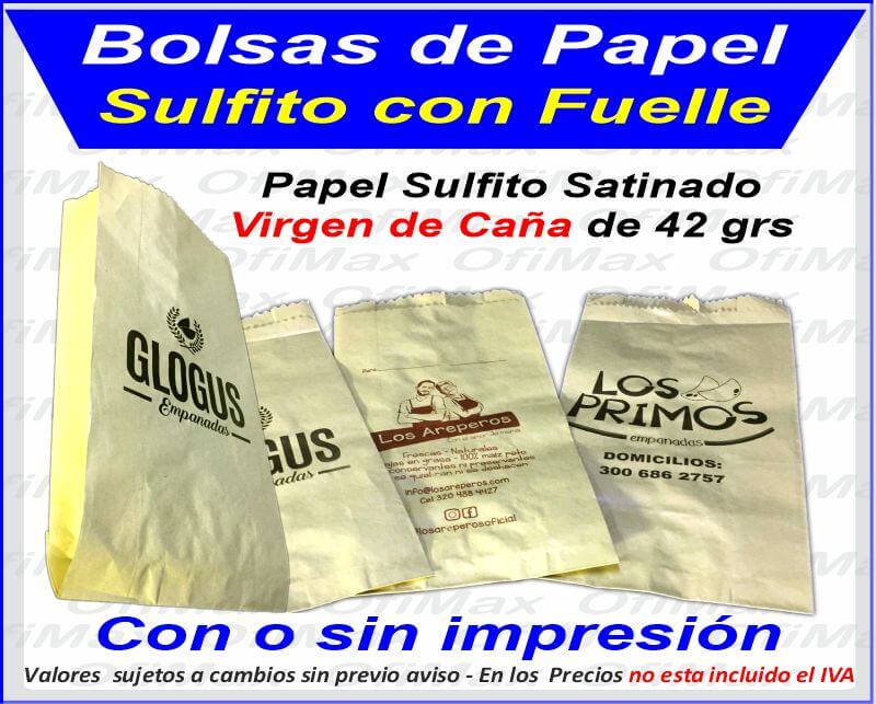 bolsa de papel sulfito con fuelle, bogota, colombia